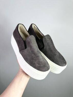 Steve Madden Bellie Gray Textured Suede Platform Loafer Shoe